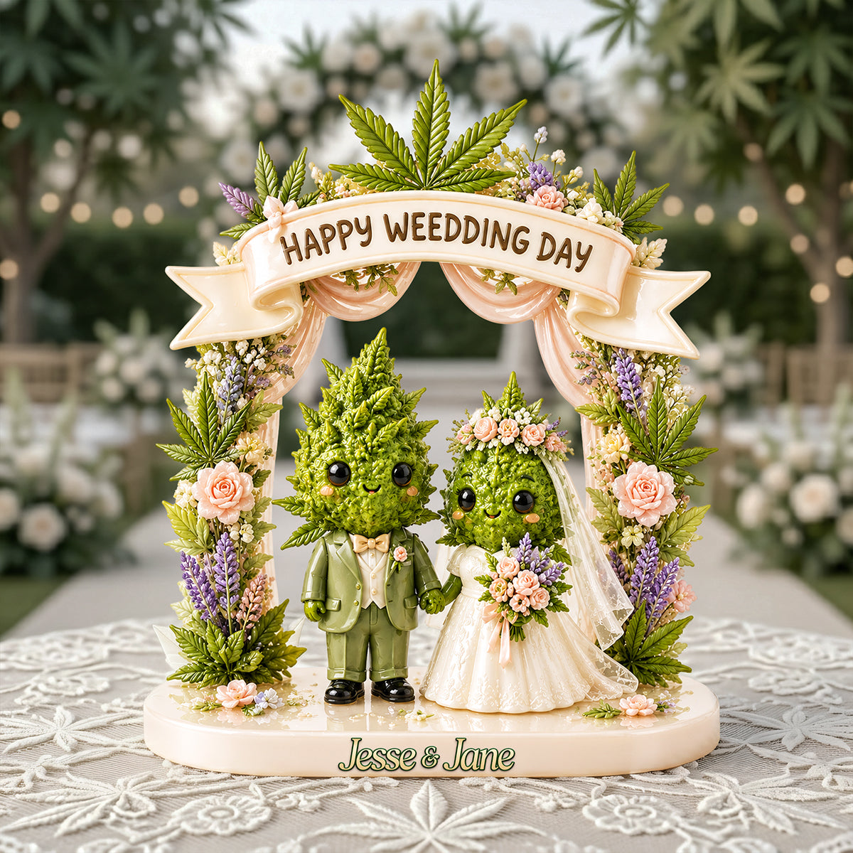 Happy Weed-ding Day - Stoner Wedding Couple Acrylic Plaque - Personalized Gifts for Couples