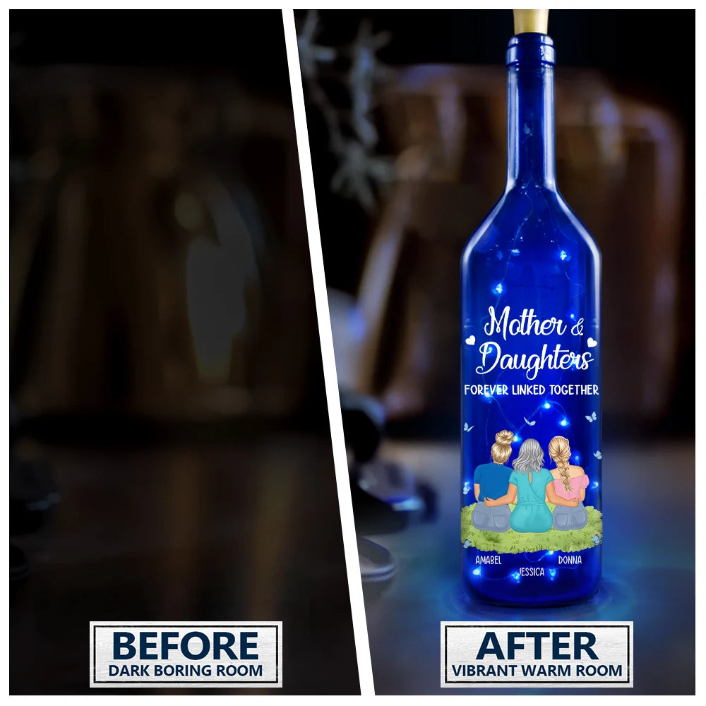 Mother & Daughter Forever Linked Together - Personalized Blue Bottle Light Blue Bottle Light PopCulturePrints