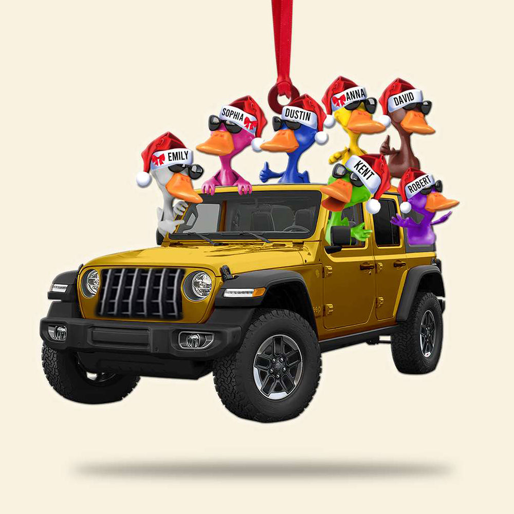 Personalized Christmas Ducks in Jeep Ornament