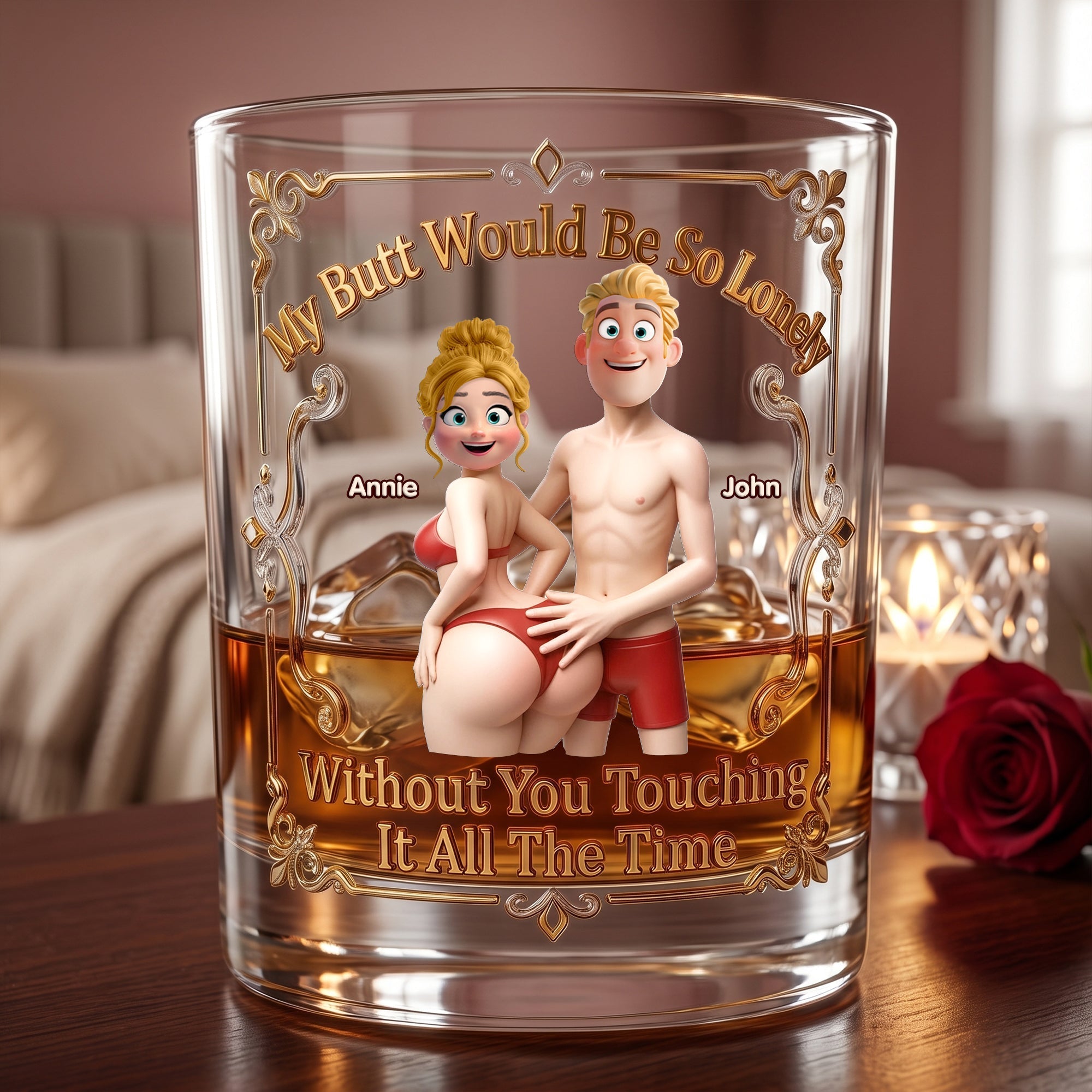 "My Butt Would Be So Lonely Without You" - Playful Couples Round Glass - Personalized Gift for Couples Glass PopCulturePrints