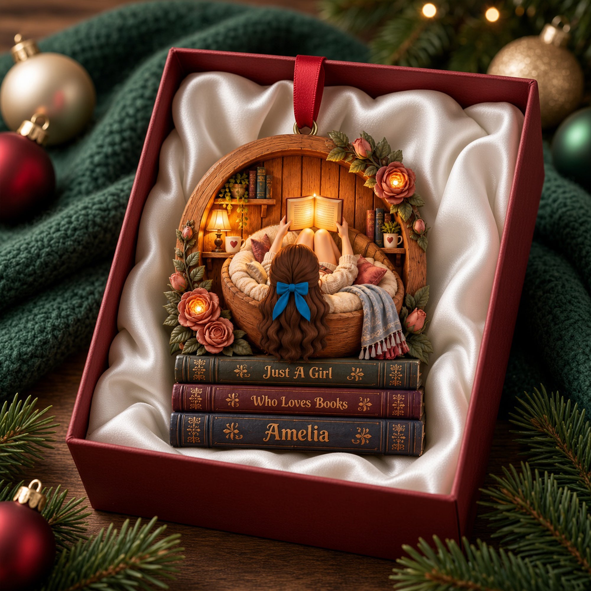Just A Girl Who Loves Books - Personalized Book Lover Christmas Ornament Ornament PopCulturePrints