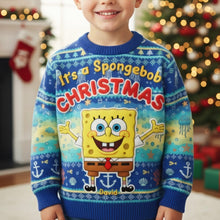 Load image into Gallery viewer, Celebrate Christmas with Spongebob – Personalized Ugly Sweater for Kids AOP Products PopCulturePrints
