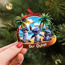 Load image into Gallery viewer, Personalized Family Ornament with Cute Blue Alien Design Ornament PopCulturePrints
