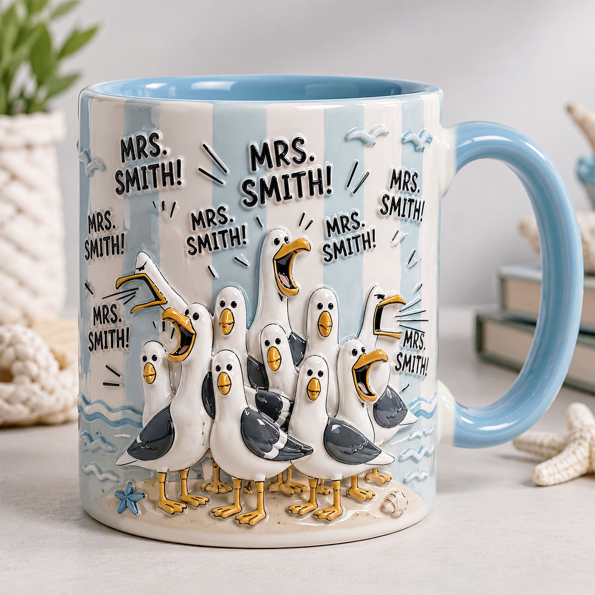 Laughing Seagulls Say 'Mrs. Smith' – Personalized Funny Teacher Life Mug Coffee Mug PopCulturePrints