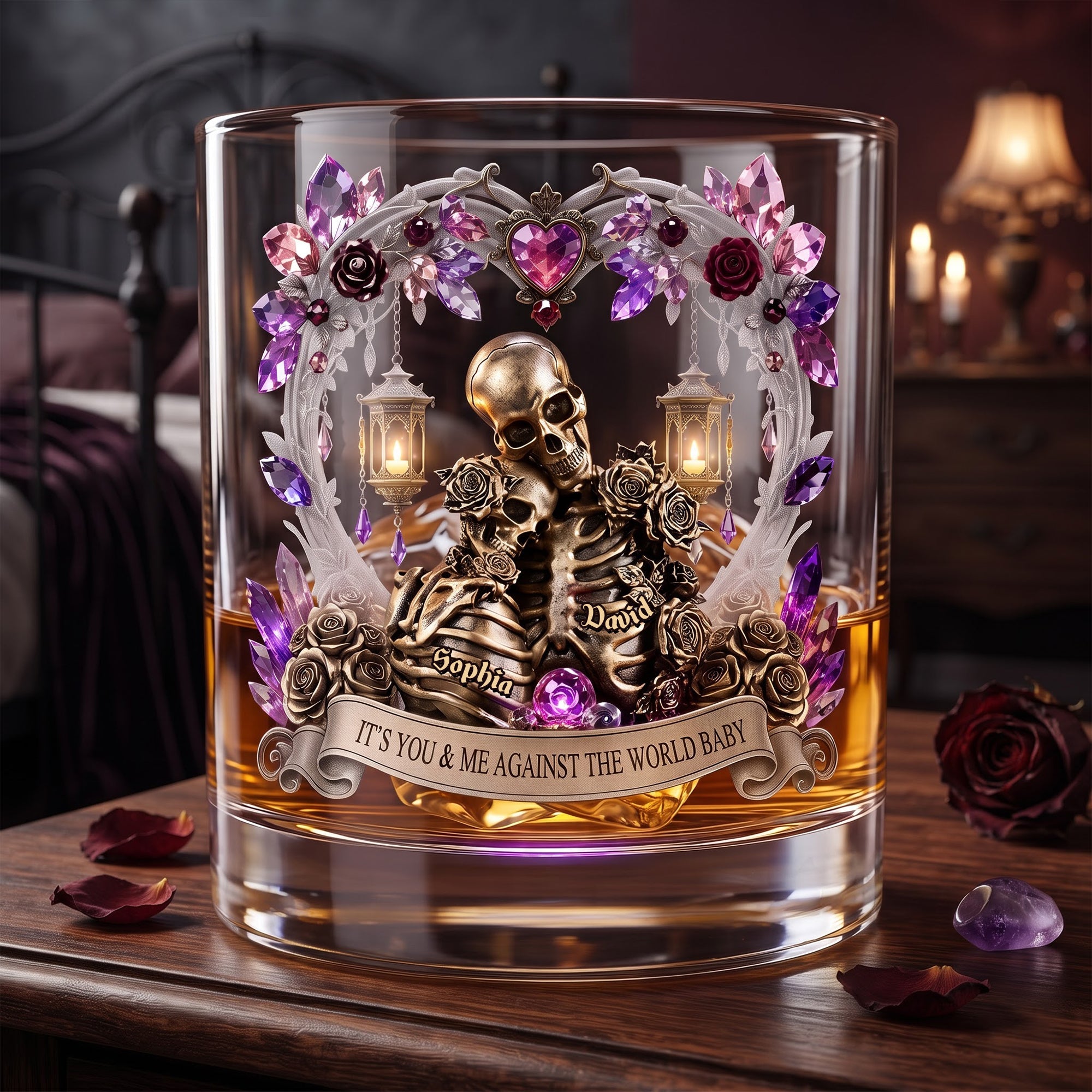 “It's You & Me Against The World Baby” - Twisted Skull Couple Drinking Glass - Personalized Gifts For Couples Glass PopCulturePrints
