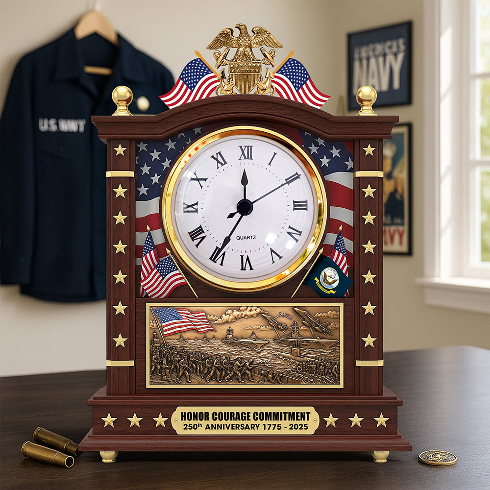 "Honor Courage Commitment" - Personalized Military Desk Clock Plaque - Custom Gift for Veterans and Soldiers Clock Plaques PopCulturePrints