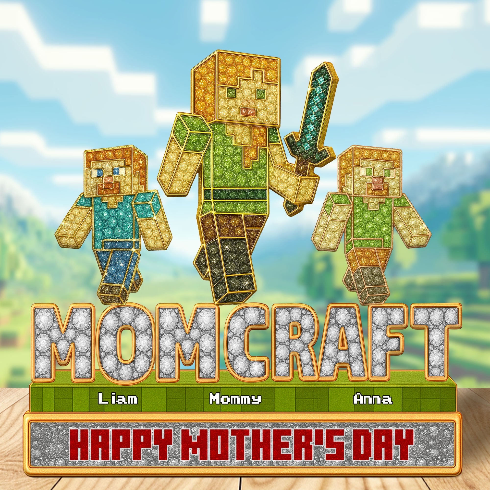 “Family is Everything” – Personalized Pixel Mom Acrylic Plaque – Custom Gift for Mom, Grandma & More Shaped Plaques PopCulturePrints