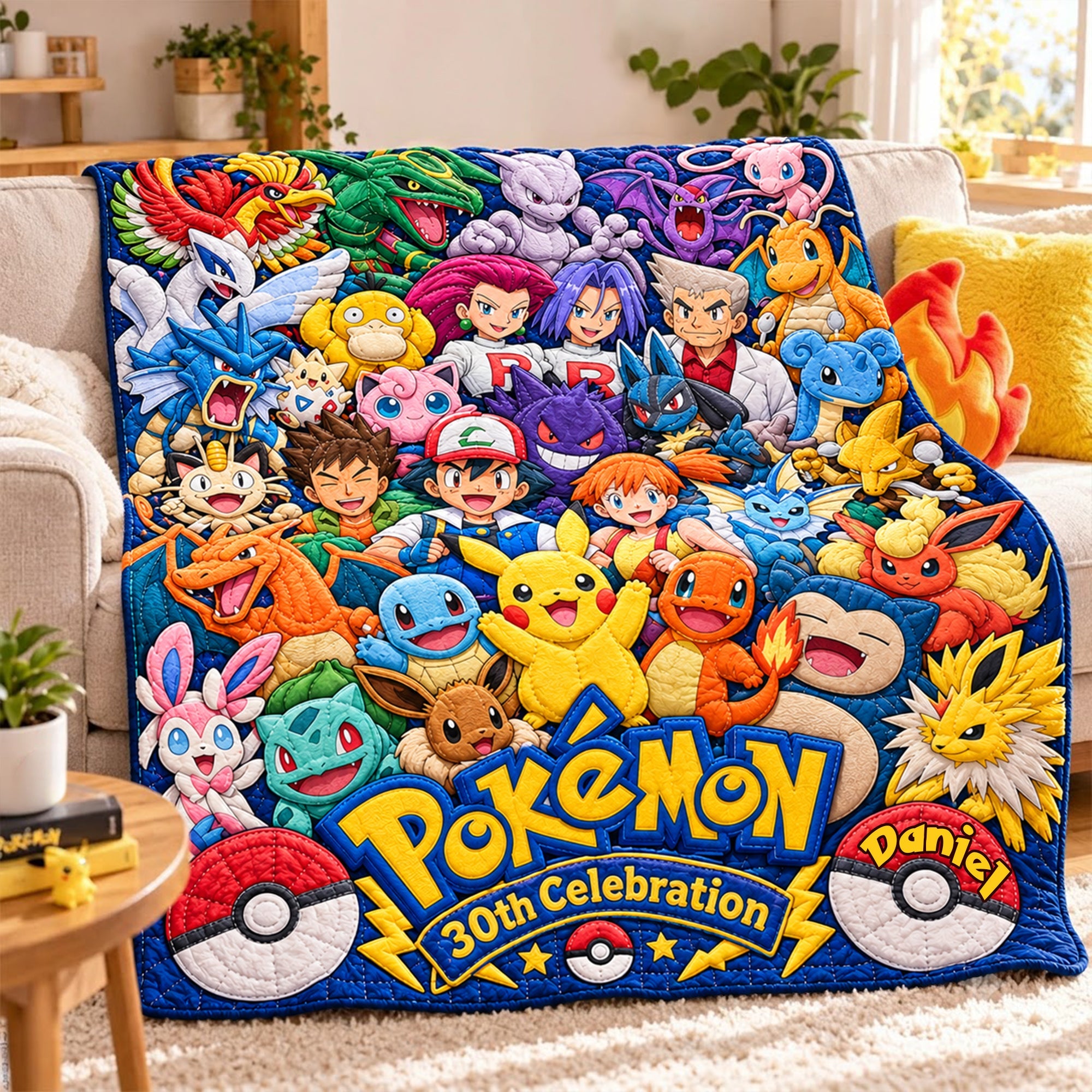 Celebrate 30 Years of Adventure: Pokémon 30th Milestone Collector Blanket - Personalized Gift for Fans Blanket PopCulturePrints