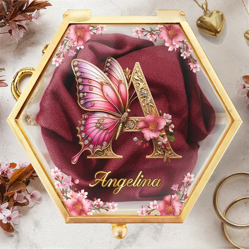 Embrace Elegance: Personalized Flower Butterfly Monogram Glass Jewelry Box Jewelry Box PopCulturePrints