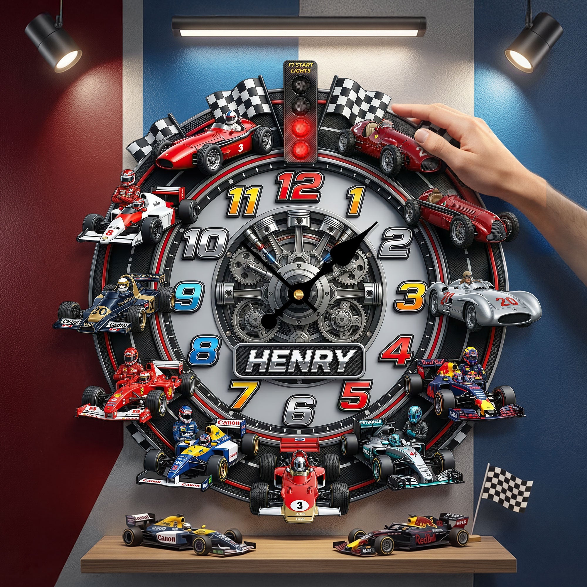 Rev Your Time: Racing Cars Acrylic Hanging Wall Clock - Personalized Gift for Racing Enthusiasts Hanging Wall Clock PopCulturePrints