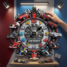 Load image into Gallery viewer, Rev Your Time: Racing Cars Acrylic Hanging Wall Clock - Personalized Gift for Racing Enthusiasts Hanging Wall Clock PopCulturePrints
