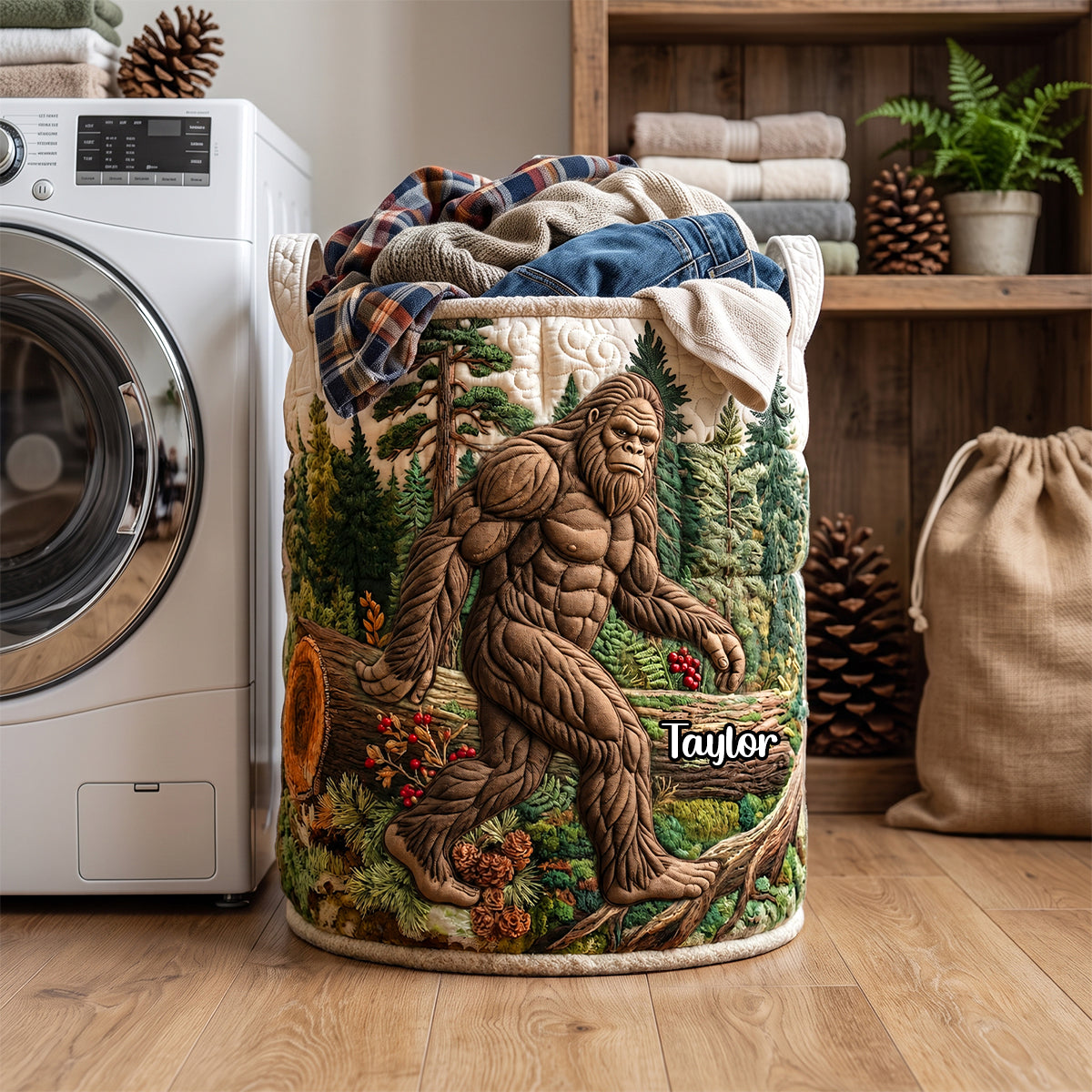 Calm Sasquatch Quilted Laundry Basket - Personalized Gifts For Bigfoot Lovers 03qhdh130726 Laundry Basket PopCulturePrints