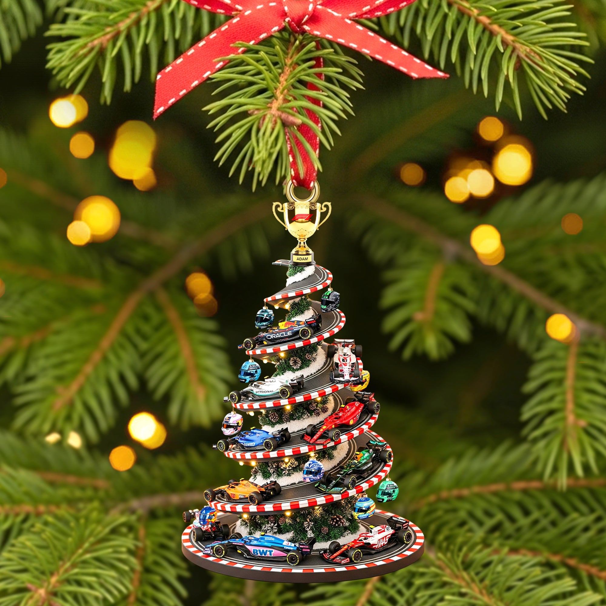 Rev Up the Holidays! Personalized Racing Car Christmas Acrylic Ornament - Perfect for Car Enthusiasts Ornament PopCulturePrints