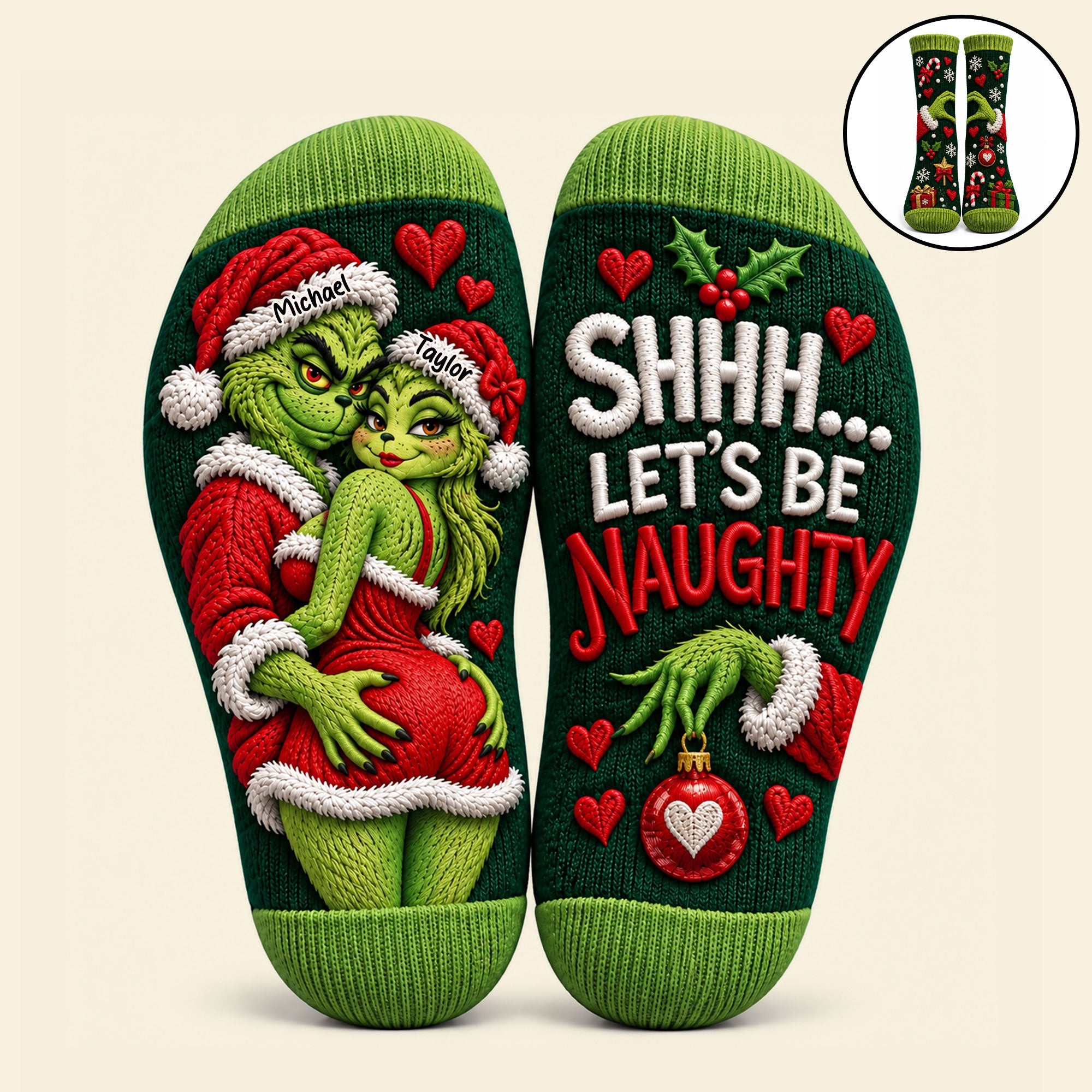Shhh... Let's Be Naughty - Personalized Furry Naughty Couples Middle Tube Socks
