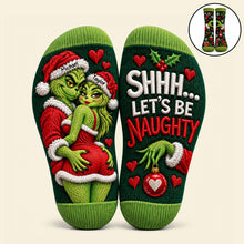 Load image into Gallery viewer, Shhh... Let's Be Naughty - Personalized Furry Naughty Couples Middle Tube Socks
