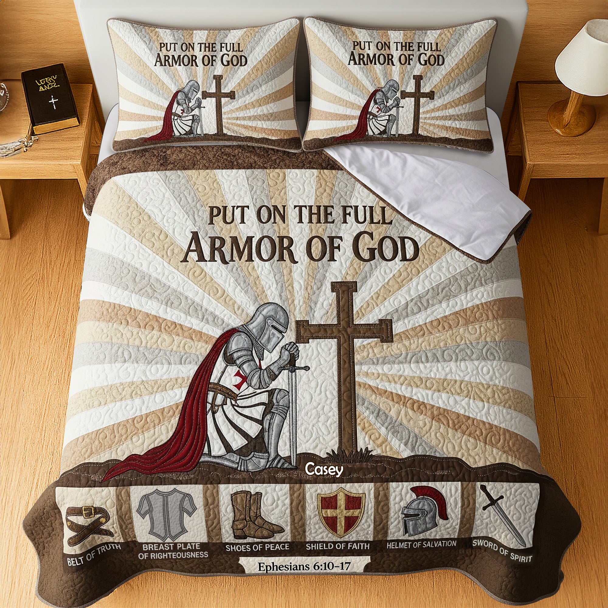 “Put On The Full Armor of God” - Knight Templar Quilt Bed Set, Personalized Gift for Christian Warriors Blanket PopCulturePrints