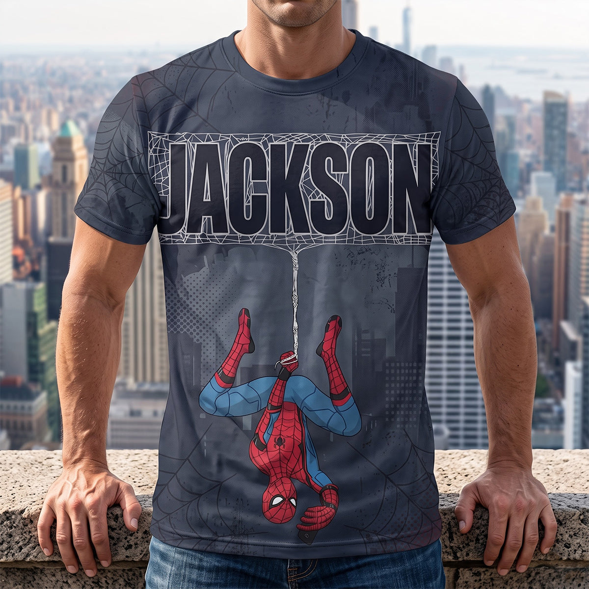 "Swing into Action!" – Web-Slinging Hero Personalized Shirt - Custom Gift for Movie Fans, Superhero Lovers, and Friends AOP Products PopCulturePrints