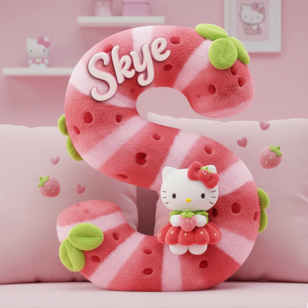 "Cuddle Up with Kawaii!" - Personalized Kawaii Cat Initials Letter Shaped Pillow - Perfect Custom Gift for Cat Lovers Pillow PopCulturePrints