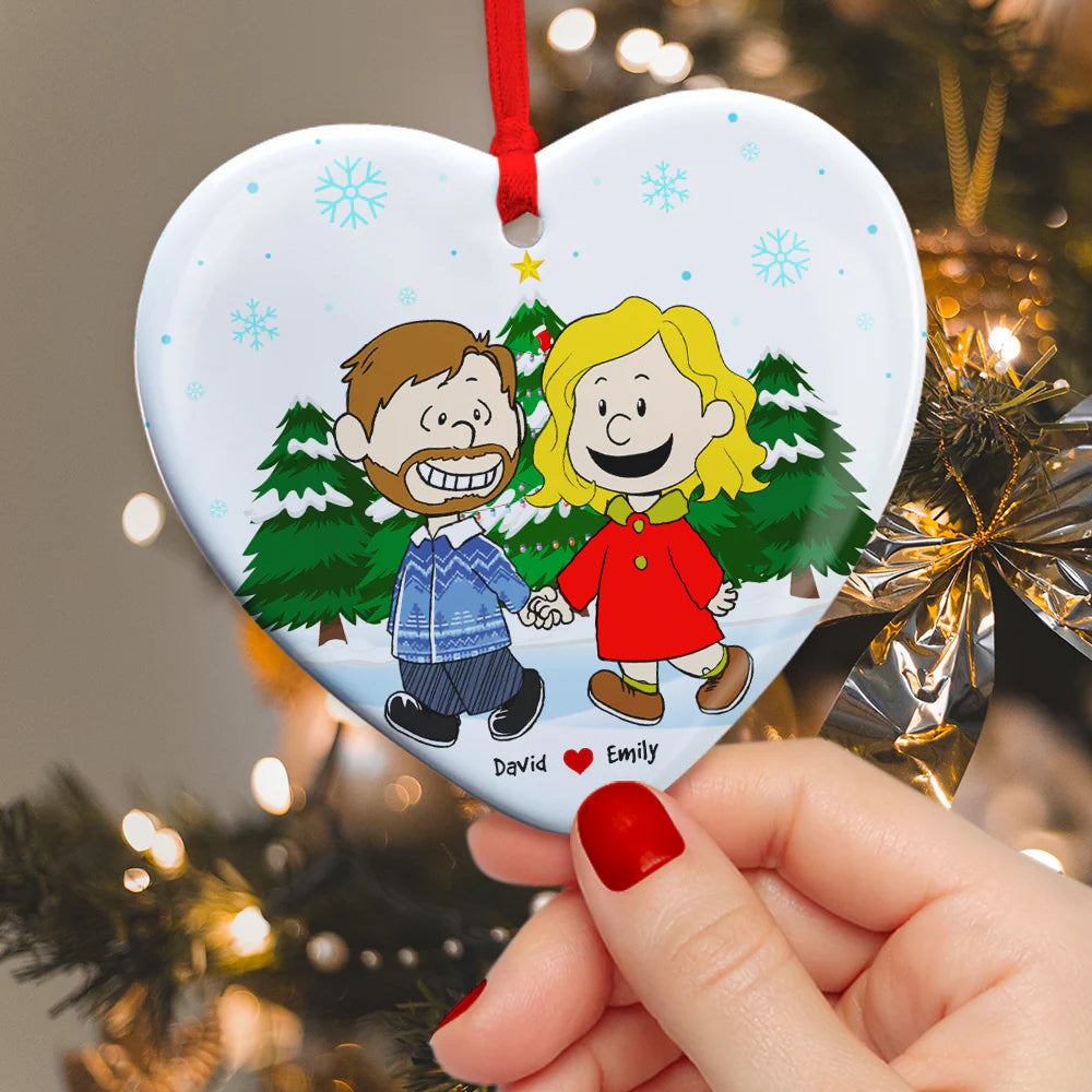 Kissing Couple Heart Ornament - Customizable Christmas Gift for Couples, Friends, and Family Ornament PopCulturePrints