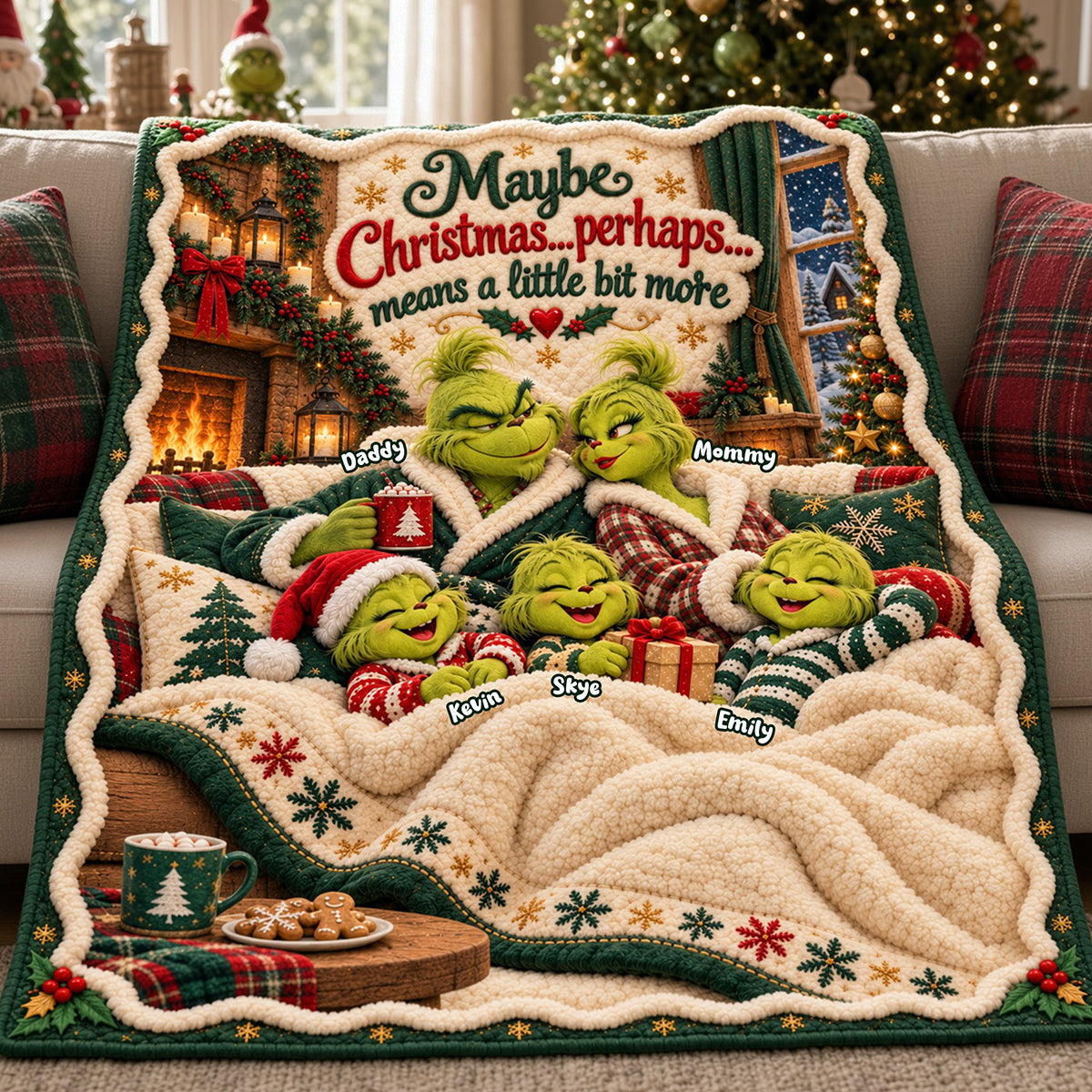 “Maybe Christmas…perhaps means a little bit more” - Playful Family Blanket, Personalized Gift for Family Blanket PopCulturePrints