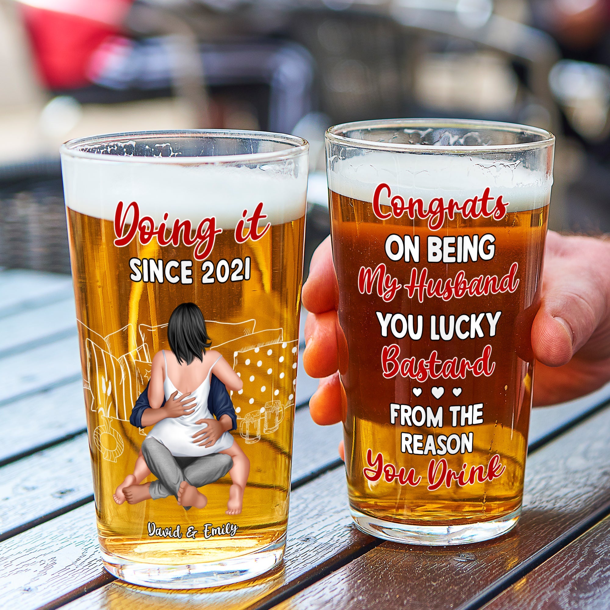 Personalized Couple Beer Glass - Custom Gift for Him and Her Beer Glasses PopCulturePrints