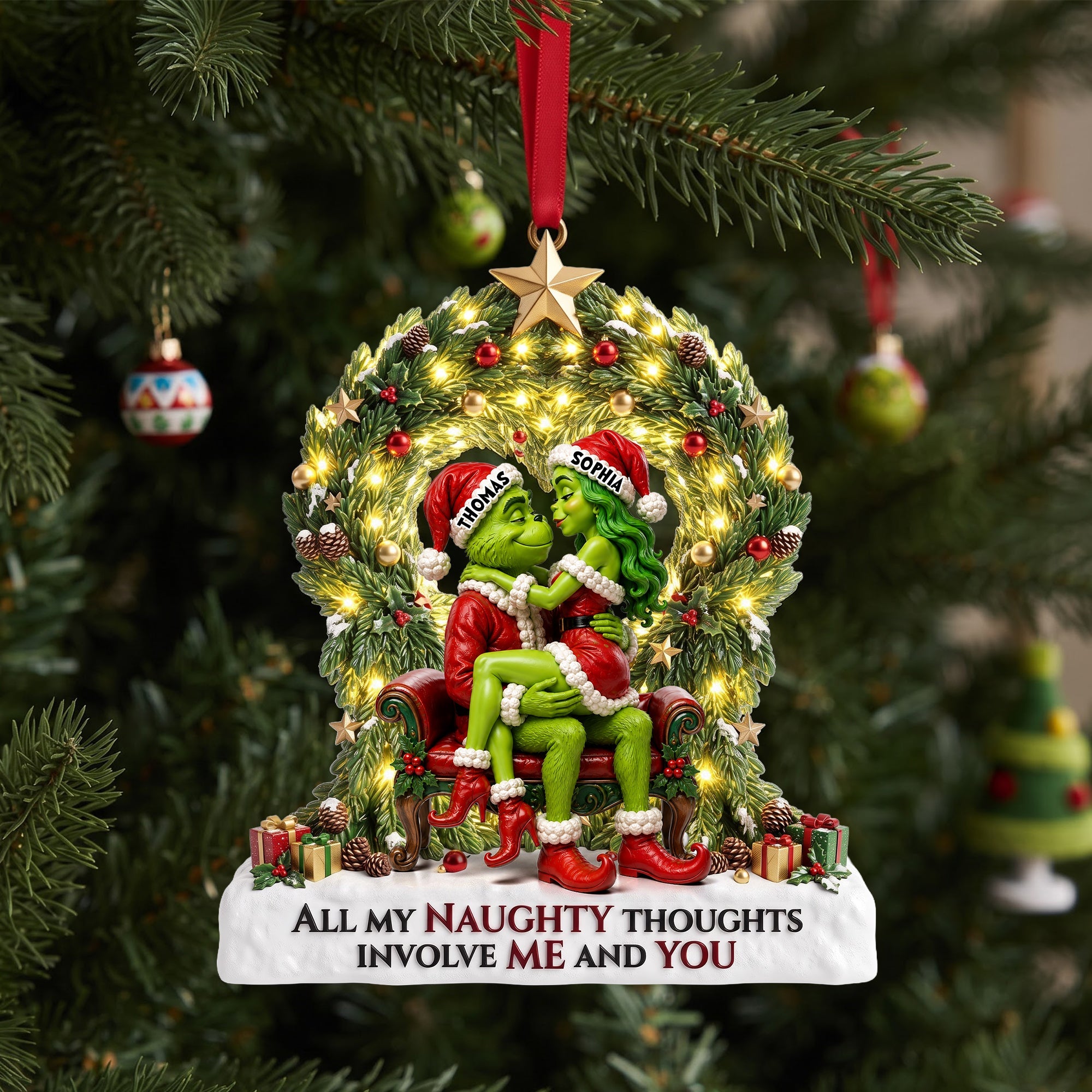 All My Naughty Thoughts Involve Me and You - Personalized Naughty Couple Christmas Ornament
