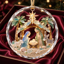 Load image into Gallery viewer, Cherish the Spirit of Christmas - Holly Nativity Sea Glass Crystal Ornament, Personalize for Loved Ones

