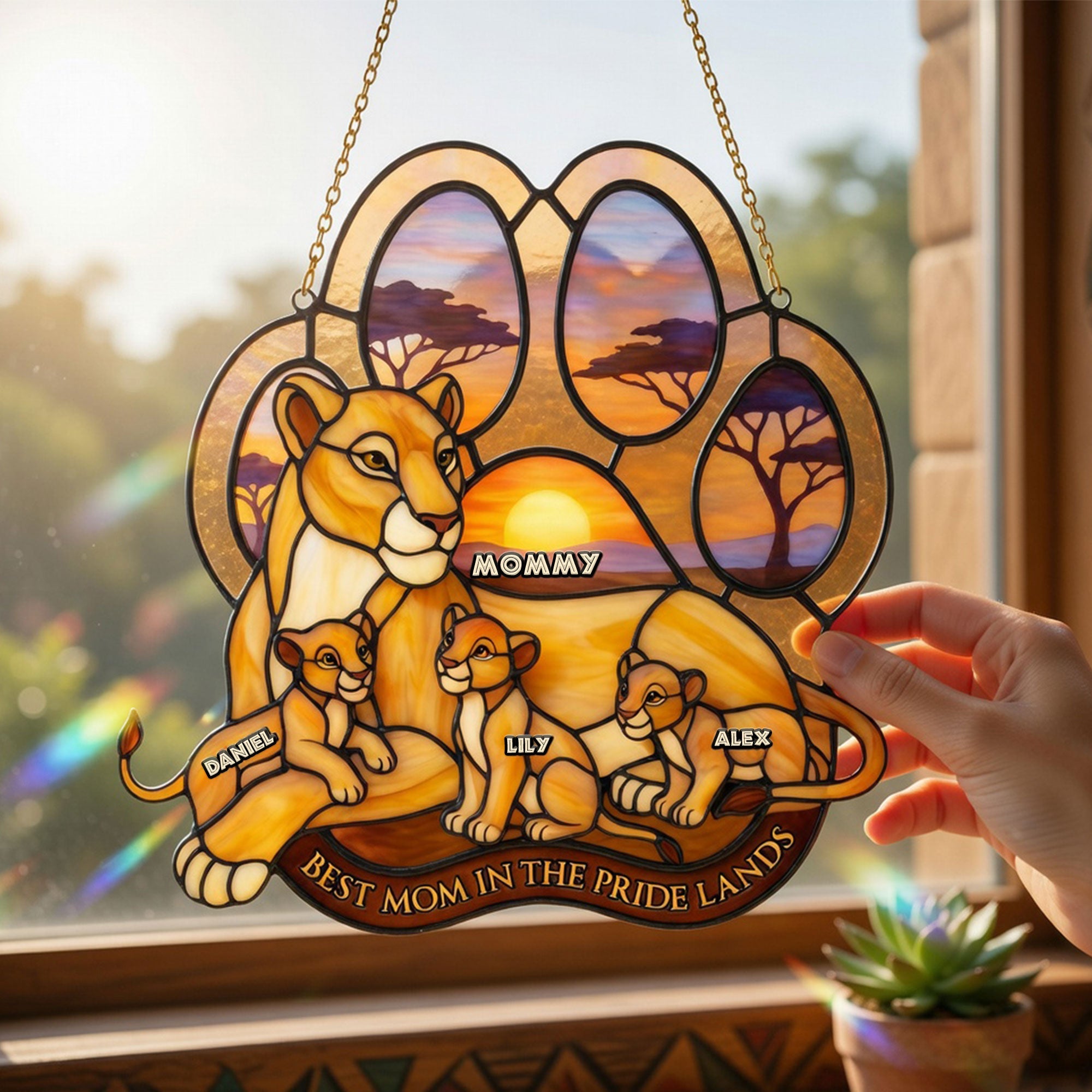 "Best Mom in the Pride Lands" - Personalized Suncatcher Ornament - Custom Gift for Moms, Children, and Special Occasions Ornament PopCulturePrints