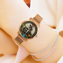 Load image into Gallery viewer, “Embrace the Mystique” - Mystical Witch On Broom Mesh Straps Watch - Personalized Gift for Witch Lovers Quartz Watch PopCulturePrints
