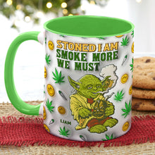 Load image into Gallery viewer, Personalized Stoner Yoda Mug - Green Weed Design Coffee Mug PopCulturePrints
