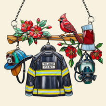 Load image into Gallery viewer, “Celebrate Bravery with Our Firefighter Heaven Suncatcher” - Personalized Gift for Firefighters, Customizable Ornament Ornament PopCulturePrints
