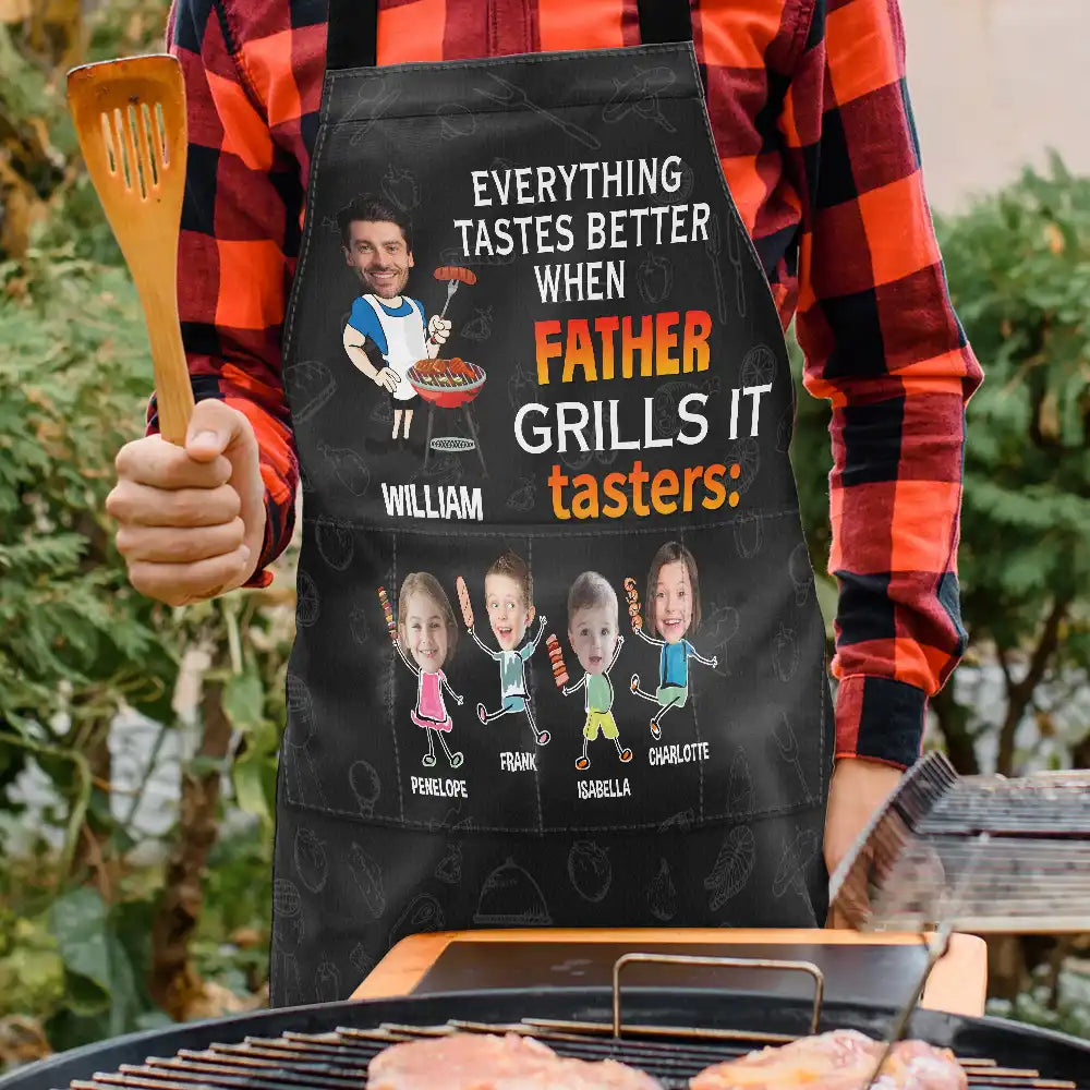 Everything Tastes Better When Daddy Grills It - Personalized Apron | Custom Gift for Dad, Grandpa, and Grill Lovers Apron PopCulturePrints