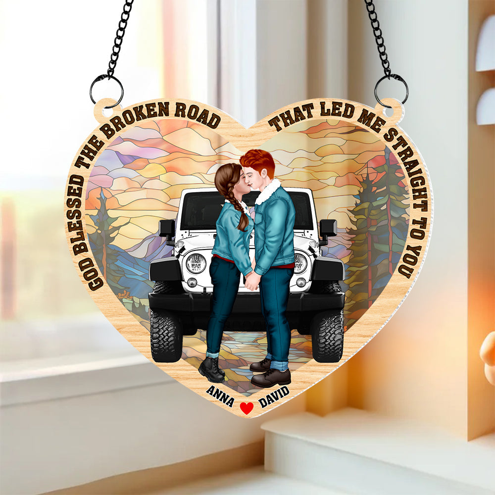 Personalized Couples Heart Ornament - God Blessed The Broken Road