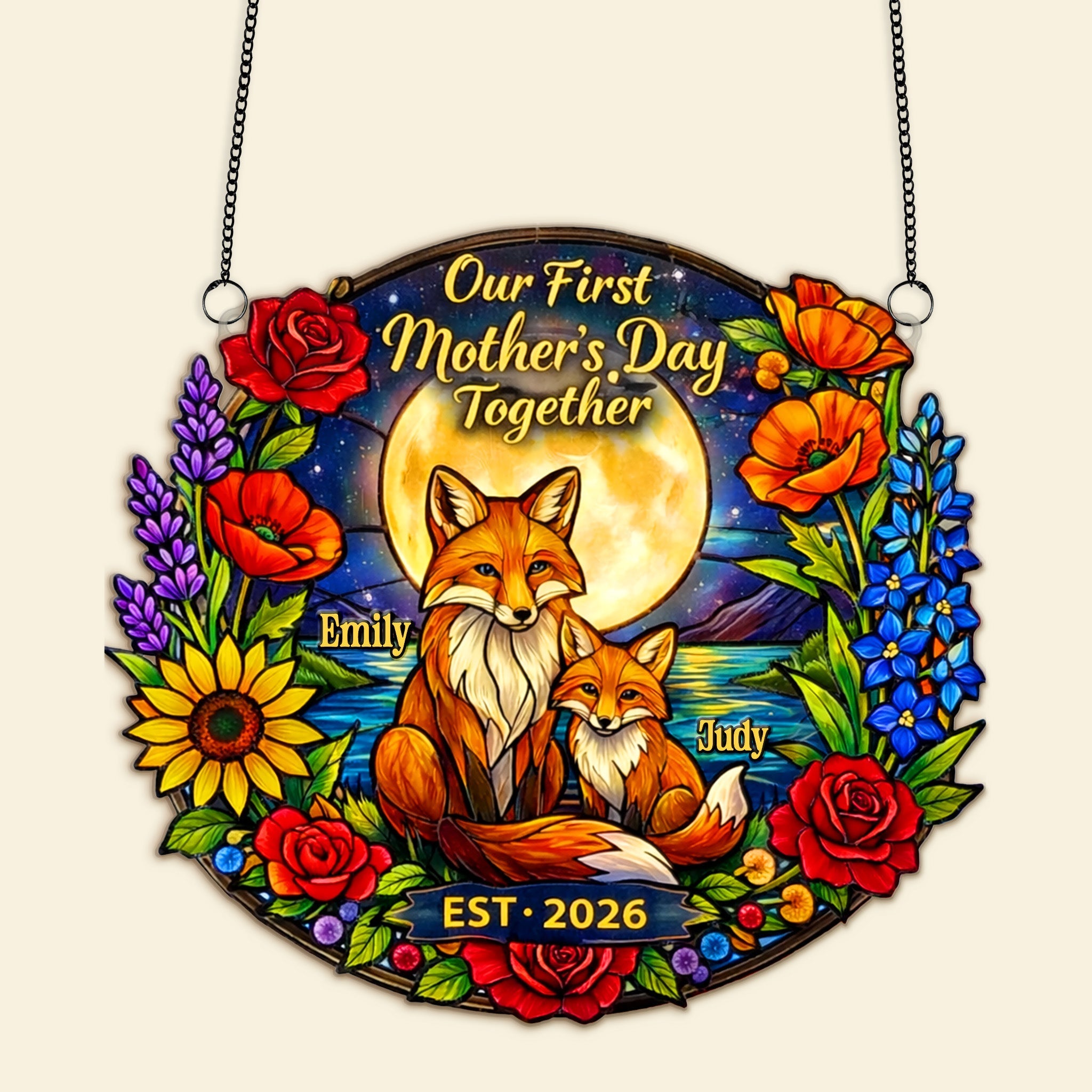 Our First Mother’s Day Together - Personalized Fox Suncatcher for Mom & Grandma Ornament PopCulturePrints