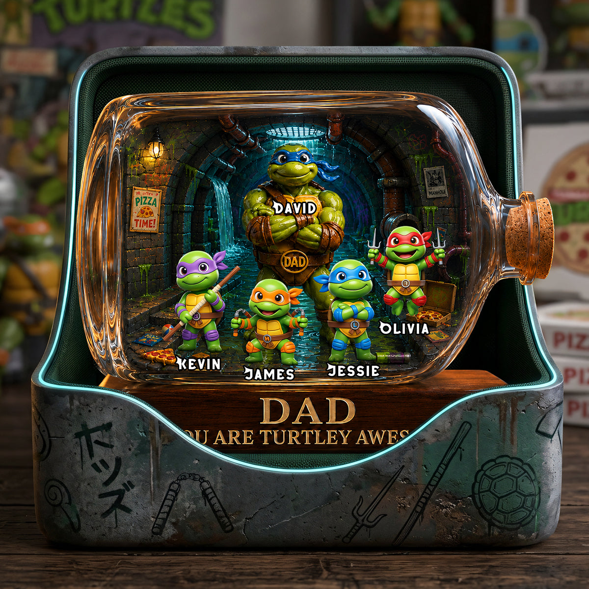 “Dad, You Are Turtley Awesome!” - Personalized Dad Squad Heroes Acrylic Plaque - Perfect Gift for Dads, Grandpas, and Father Figures Shaped Plaques PopCulturePrints