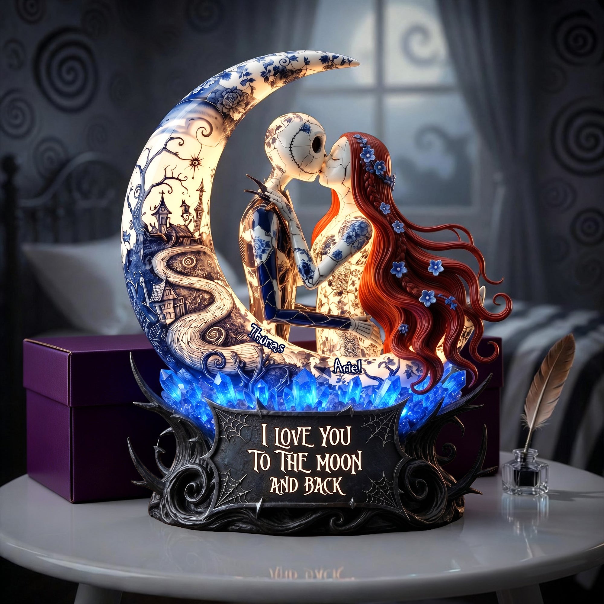 "I Love You to the Moon and Back" - Dark Romance Couple Light Box - Personalized Gift for Couples