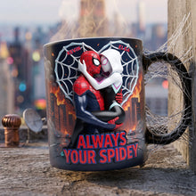 Load image into Gallery viewer, “Always Your Spidey” - Personalized Kissing Couple Magic Coffee Mug - Unique Gift for Couples, Lovers, and Spider-Man Fans
