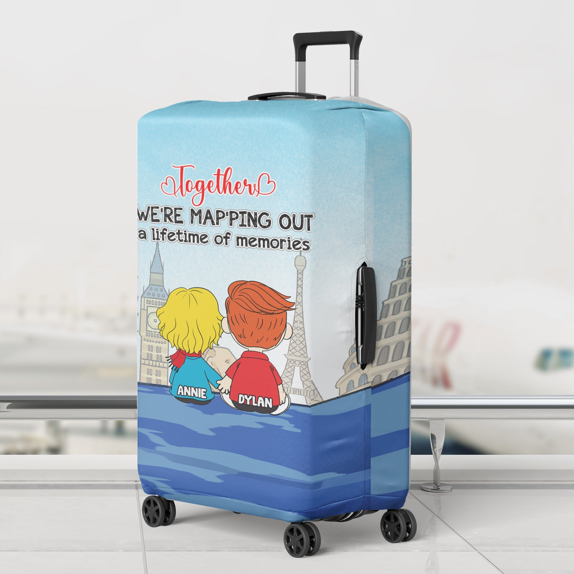Personalized Luggage Cover for Couples - Together We're Mapping Out Memories Luggage Covers PopCulturePrints
