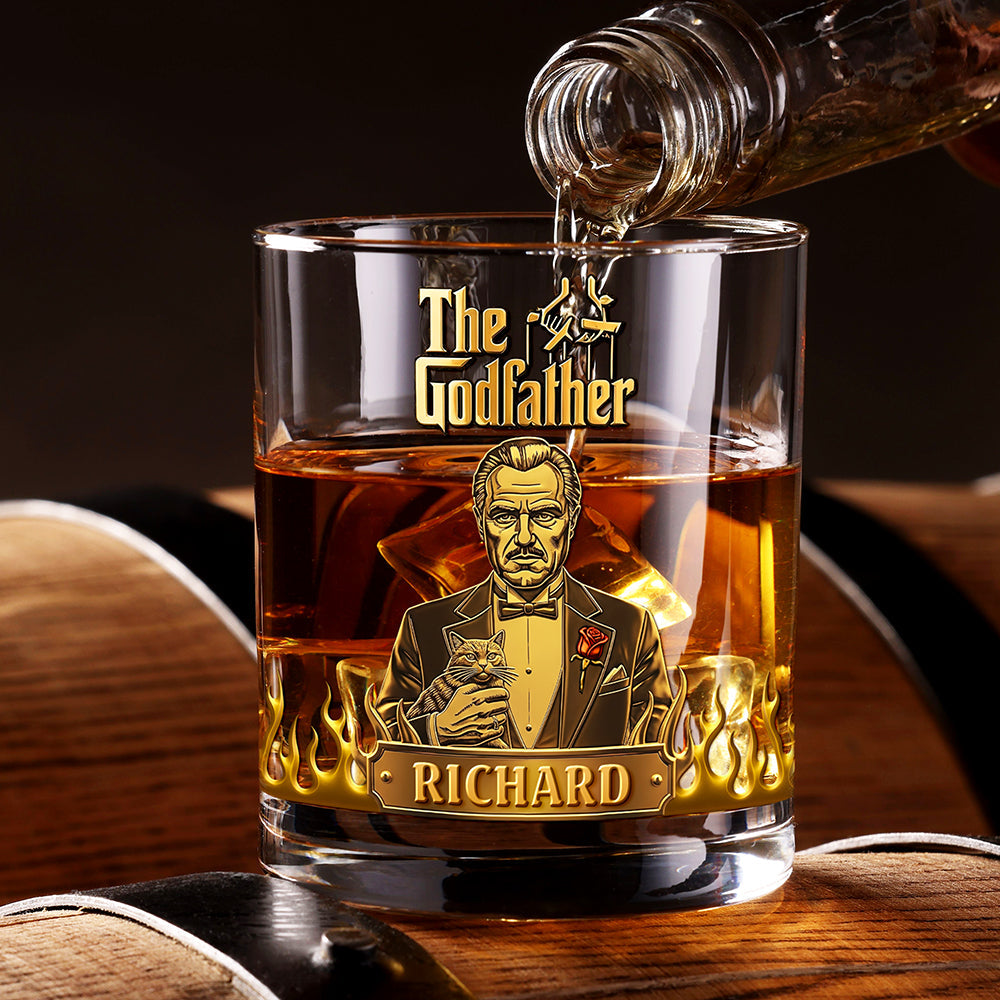 "Celebrate Your Inner Don: Custom Mafia Gentleman Round Whiskey Glass" - Personalized Gift for Movie Fans Whiskey Glass PopCulturePrints