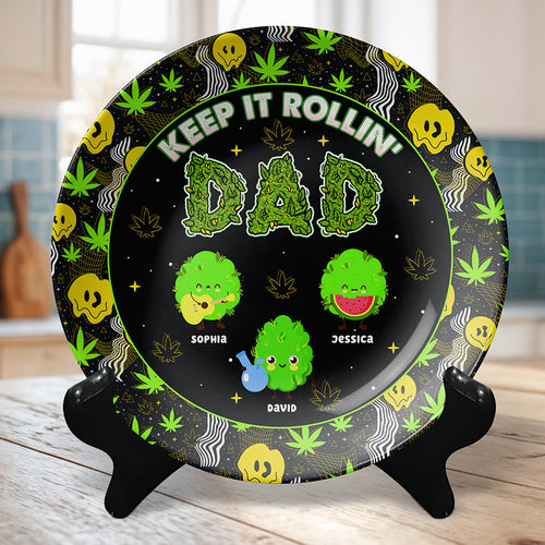 “Keep It Rollin’ DAD” - Personalized Ceramic Round Plate for Dad, Perfect Gift for Father's Day & Grandpa Ceramic Round Plate PopCulturePrints