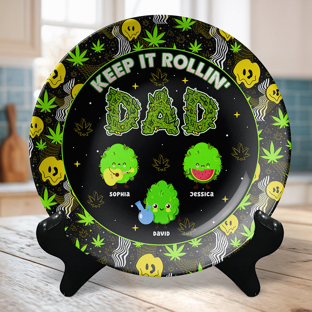 “Keep It Rollin’ DAD” - Personalized Ceramic Round Plate for Dad, Perfect Gift for Father's Day & Grandpa Ceramic Round Plate PopCulturePrints