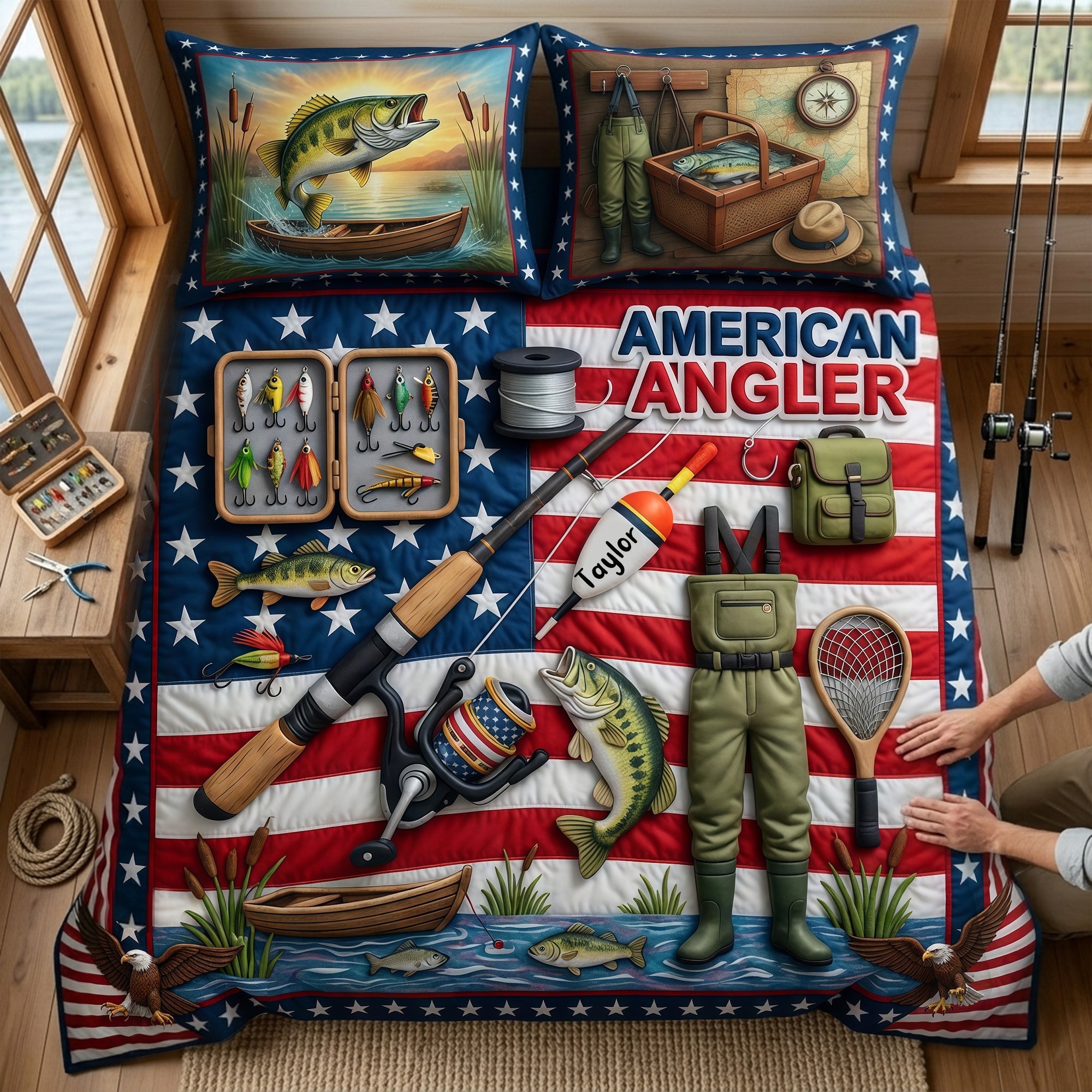"Catch the Joy of Fishing!" - USA Fishing Quilt Bedding Set - Personalized Gifts for Fishing Lovers Blanket PopCulturePrints