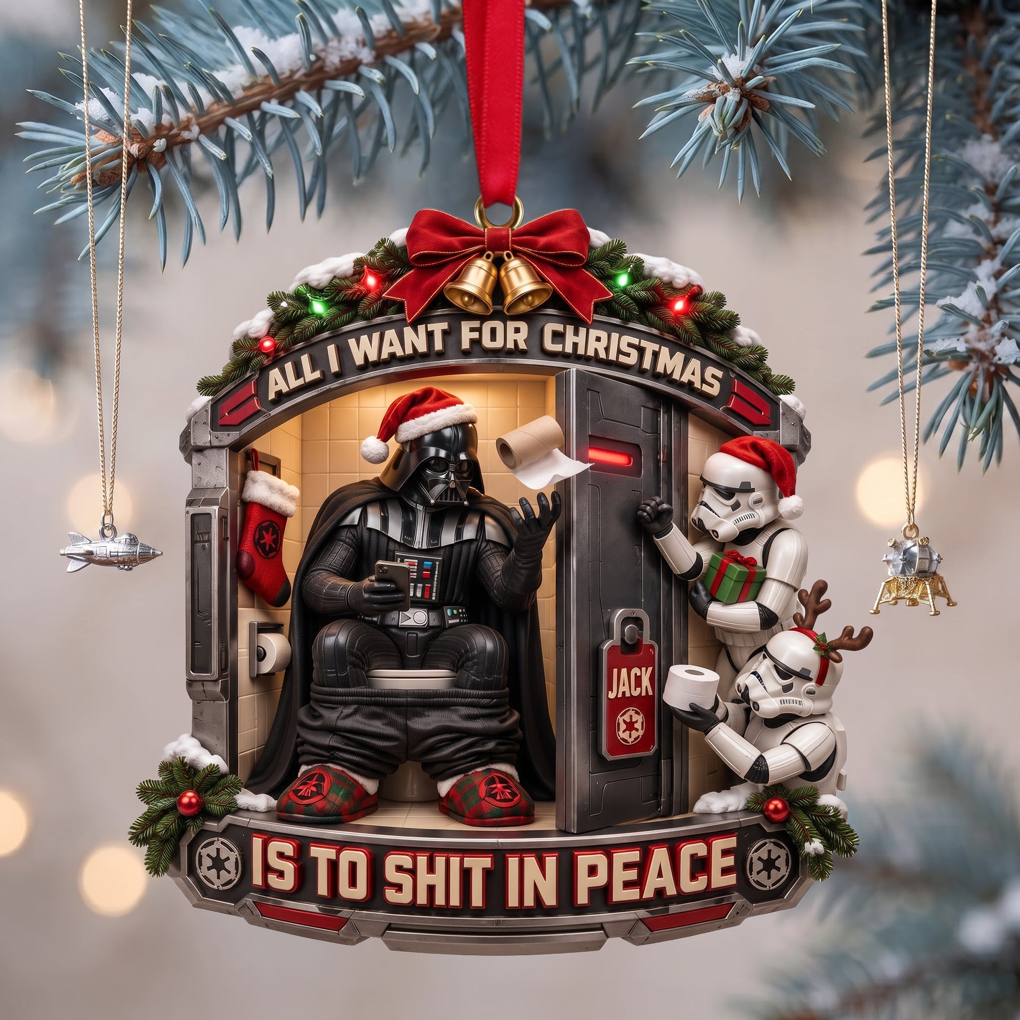 "All I Want for Christmas is to Shit in Peace" - Personalized Acrylic Ornament for Star Wars Fans