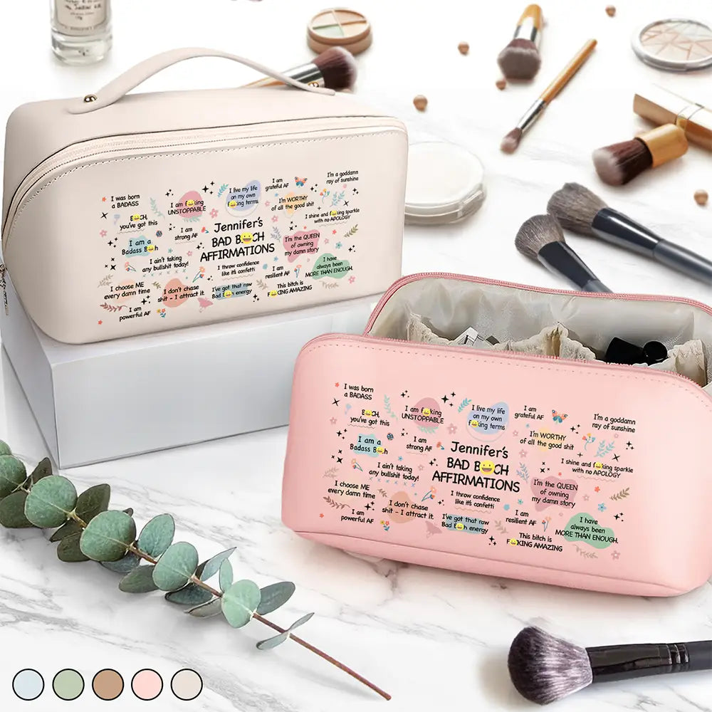 Bad Bi*ch Affirmation - Personalized Leather Makeup Bag Leather Makeup Bag PopCulturePrints