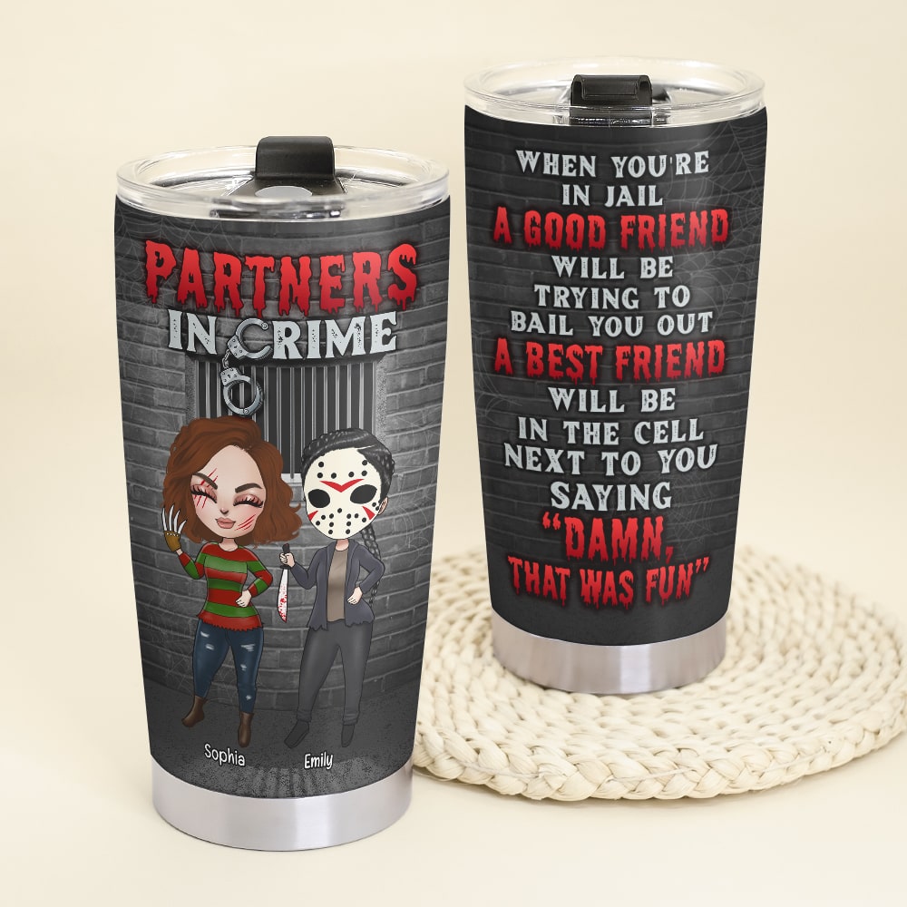 Partners in Crime Personalized Tumbler - Unique Gift For Best Friends Tumbler Cup PopCulturePrints