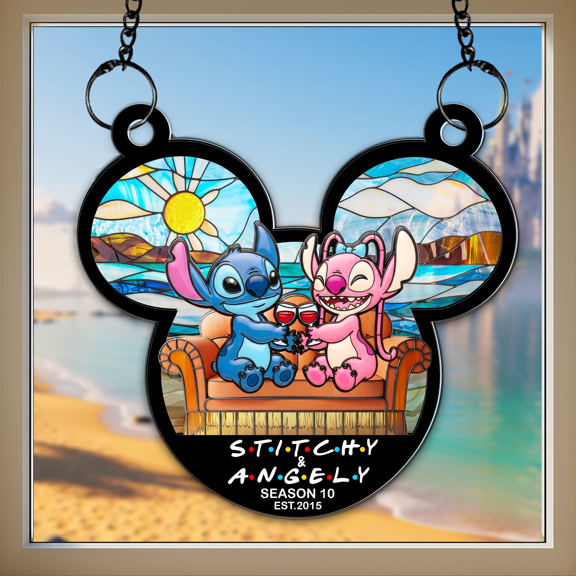 Celebrate Your Love: Tropical Space Couple Suncatcher - Personalized Anniversary Gift Ornament PopCulturePrints