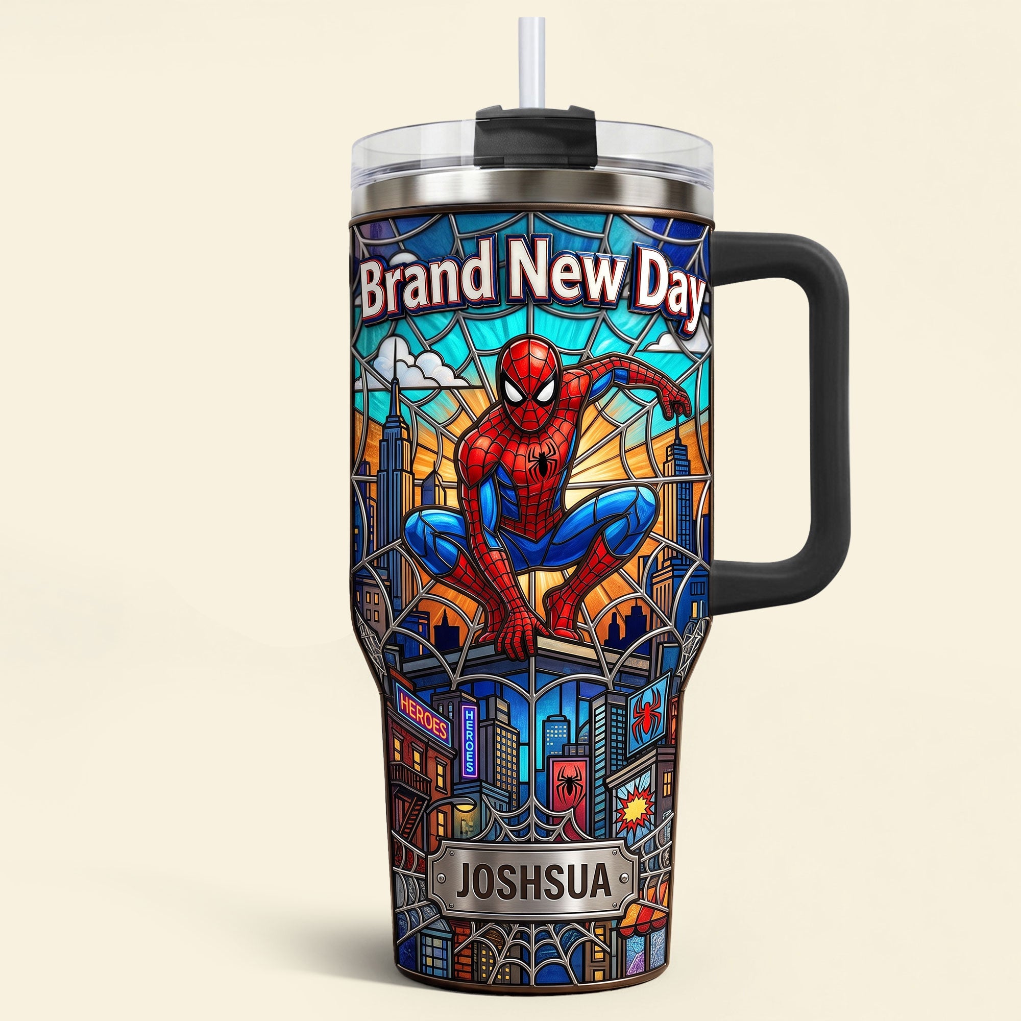 “Brand New Day: A Tribute to Heroes” - Adventure Tumbler Handle, Personalized Gift for Fans