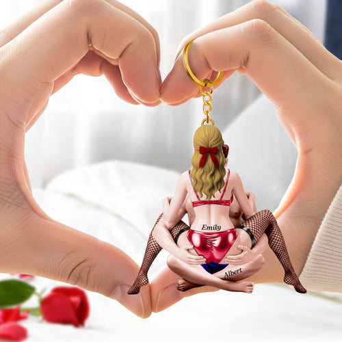 “Celebrate Love with a Cheeky Touch” - Personalized Cheeky Hugging Couple Acrylic Keychain - Fun Gift for Couples Keychains PopCulturePrints