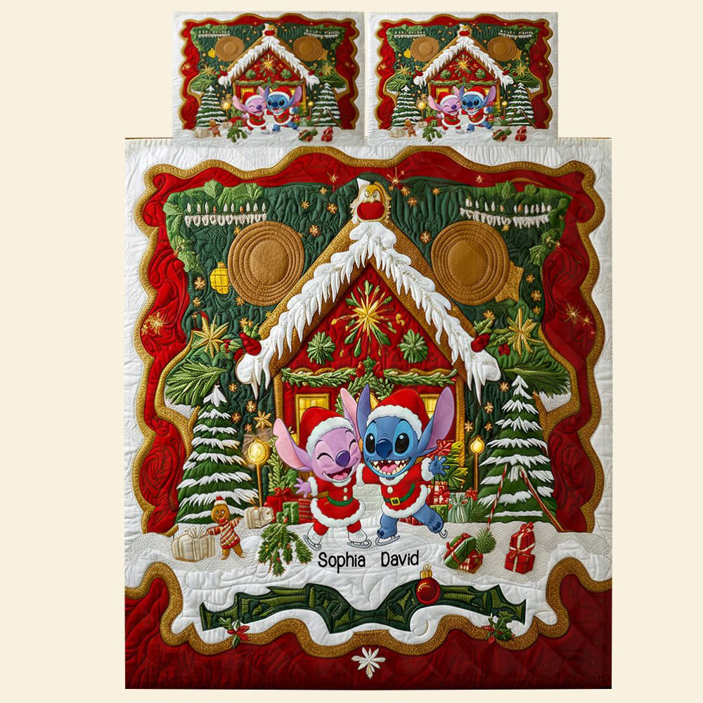“Celebrate Love This Christmas!” - Personalized Lover's House Christmas Quilt Bedding Set - Unique Gift for Couples, Friends, and Family Bedding Set PopCulturePrints