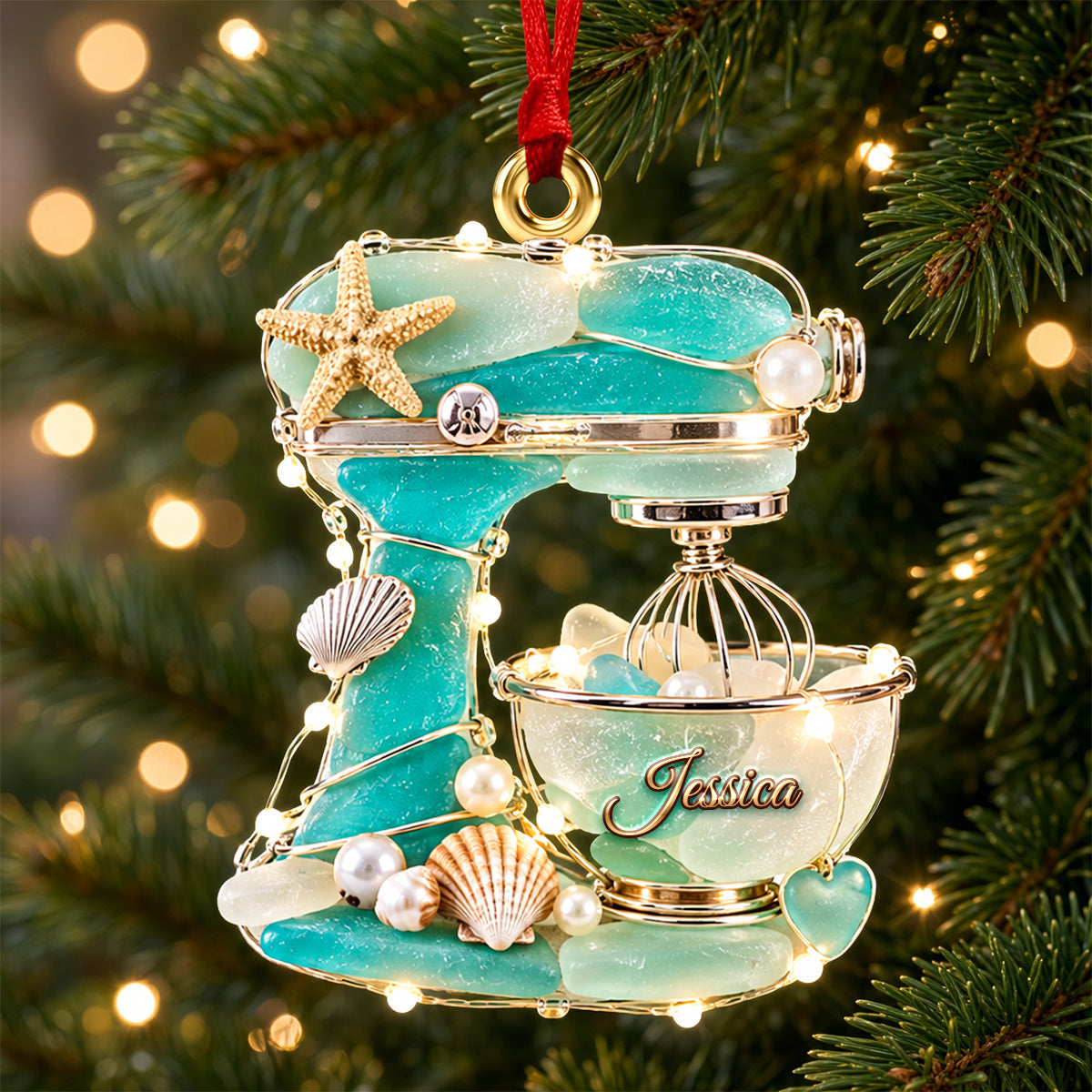 "Bake Your Dreams Come True" - Personalized Sea Glass Baking Mixer Ornament - Perfect Gift for Baking Lovers
